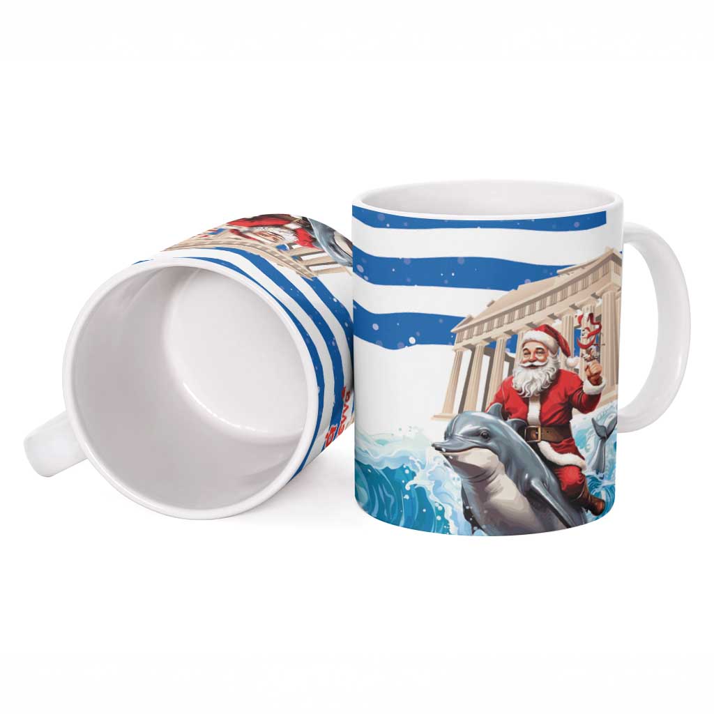 Greece Christmas Ceramic Mug Santa Claus Riding Dolphin - Wonder Print Shop