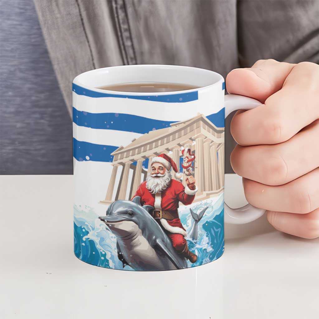 Greece Christmas Ceramic Mug Santa Claus Riding Dolphin - Wonder Print Shop