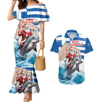 Greece Christmas Couples Matching Mermaid Dress and Hawaiian Shirt Santa Claus Riding Dolphin - Wonder Print Shop