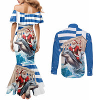 Greece Christmas Couples Matching Mermaid Dress and Long Sleeve Button Shirt Santa Claus Riding Dolphin - Wonder Print Shop