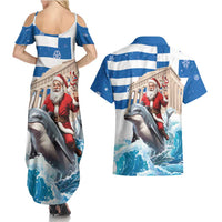 Greece Christmas Couples Matching Summer Maxi Dress and Hawaiian Shirt Santa Claus Riding Dolphin - Wonder Print Shop