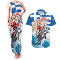 Greece Christmas Couples Matching Tank Maxi Dress and Hawaiian Shirt Santa Claus Riding Dolphin - Wonder Print Shop