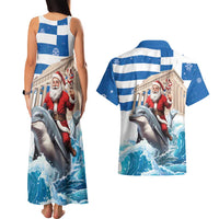 Greece Christmas Couples Matching Tank Maxi Dress and Hawaiian Shirt Santa Claus Riding Dolphin - Wonder Print Shop