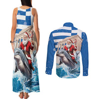 Greece Christmas Couples Matching Tank Maxi Dress and Long Sleeve Button Shirt Santa Claus Riding Dolphin - Wonder Print Shop