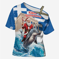 Greece Christmas Cross Shoulder Shirt Santa Claus Riding Dolphin - Wonder Print Shop