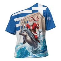 Greece Christmas Cross Shoulder Shirt Santa Claus Riding Dolphin - Wonder Print Shop