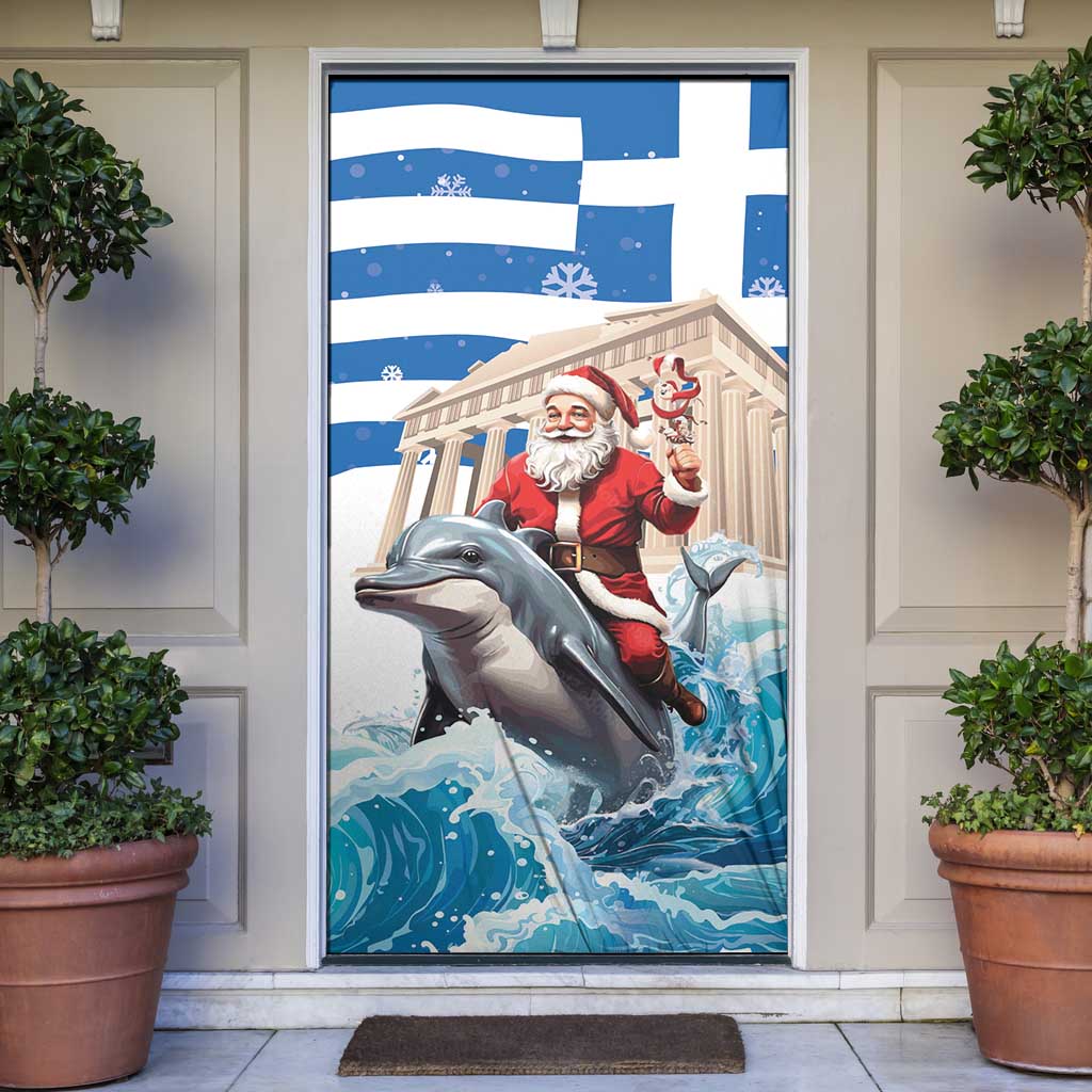 Greece Christmas Door Cover Santa Claus Riding Dolphin - Wonder Print Shop