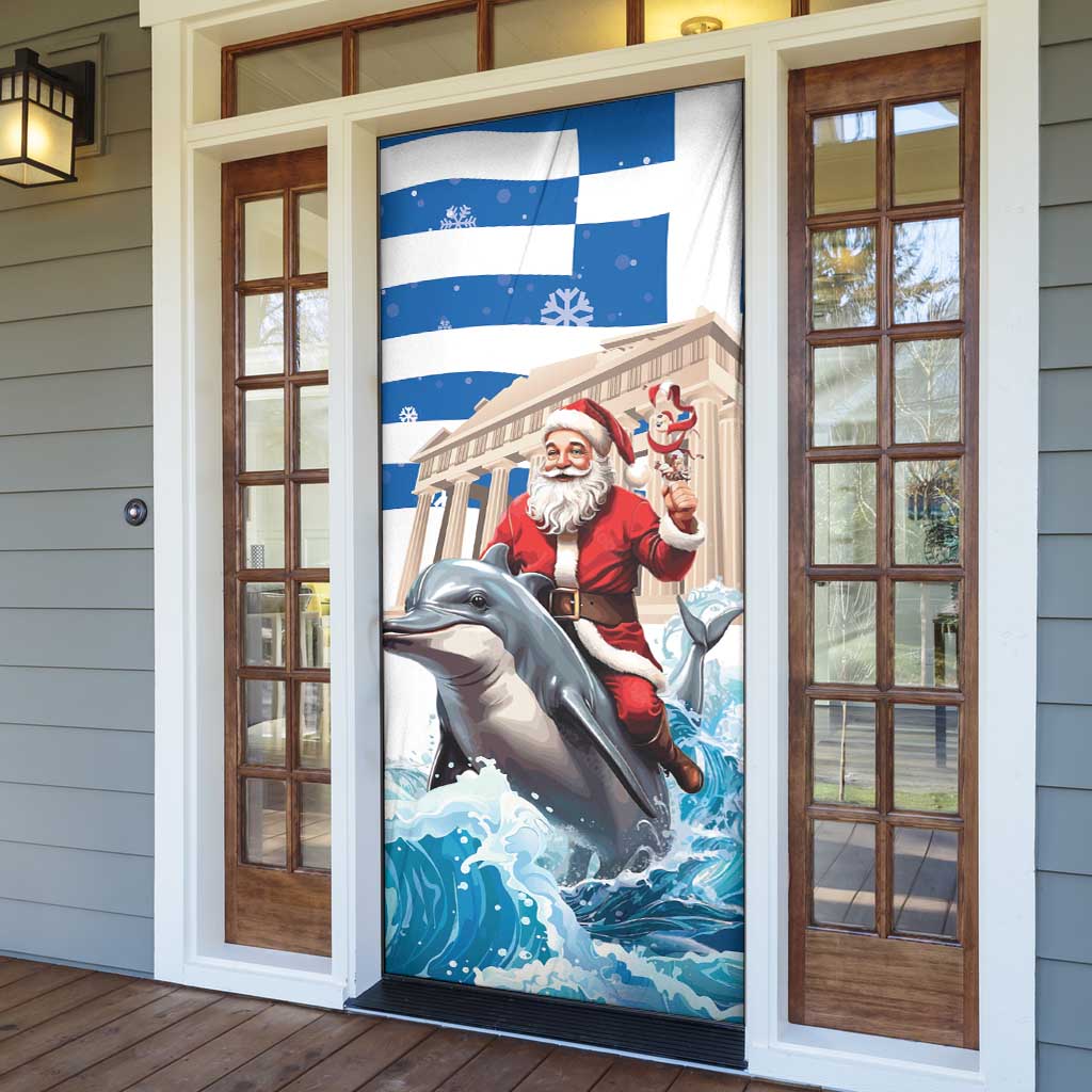 Greece Christmas Door Cover Santa Claus Riding Dolphin - Wonder Print Shop