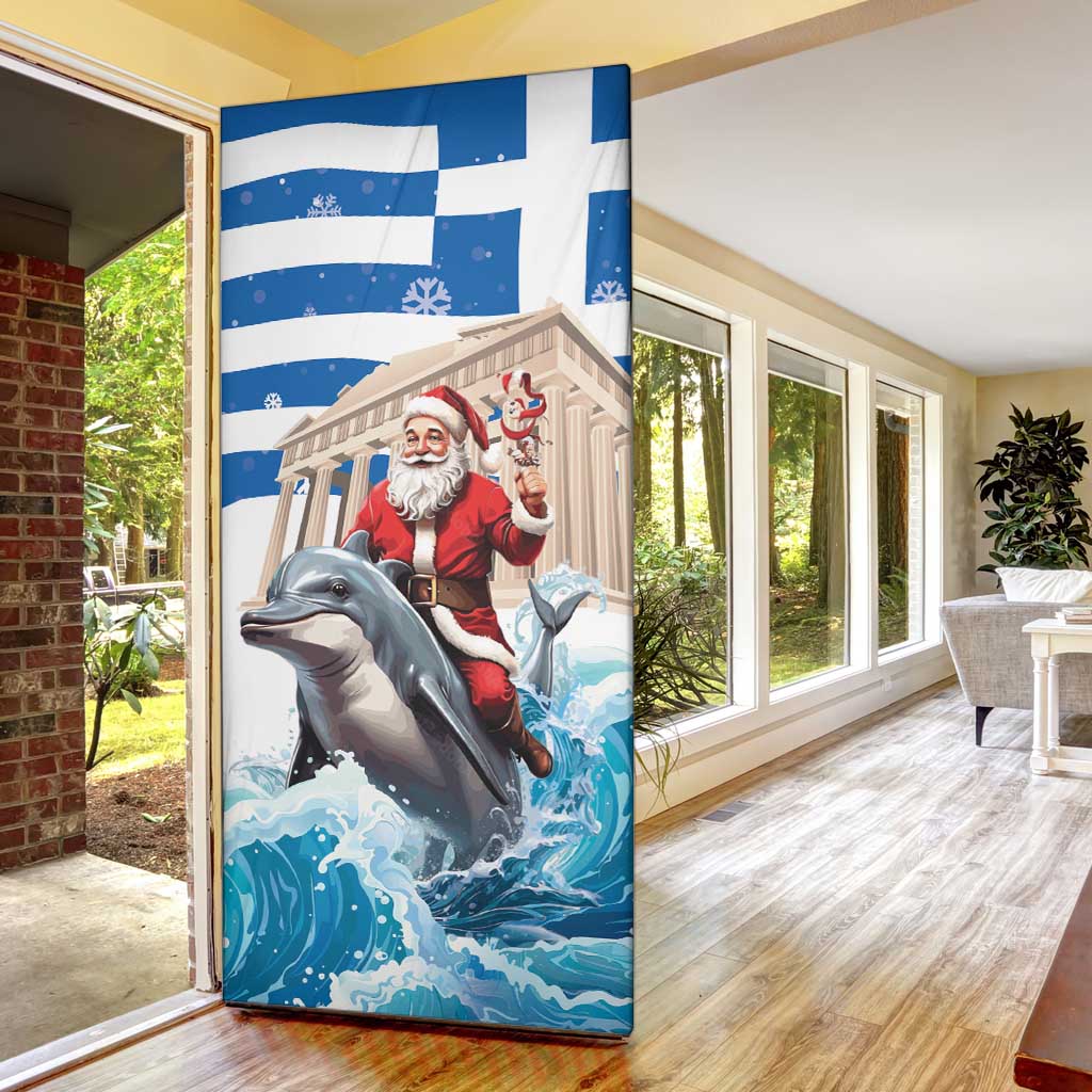 Greece Christmas Door Cover Santa Claus Riding Dolphin - Wonder Print Shop