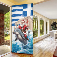Greece Christmas Door Cover Santa Claus Riding Dolphin - Wonder Print Shop