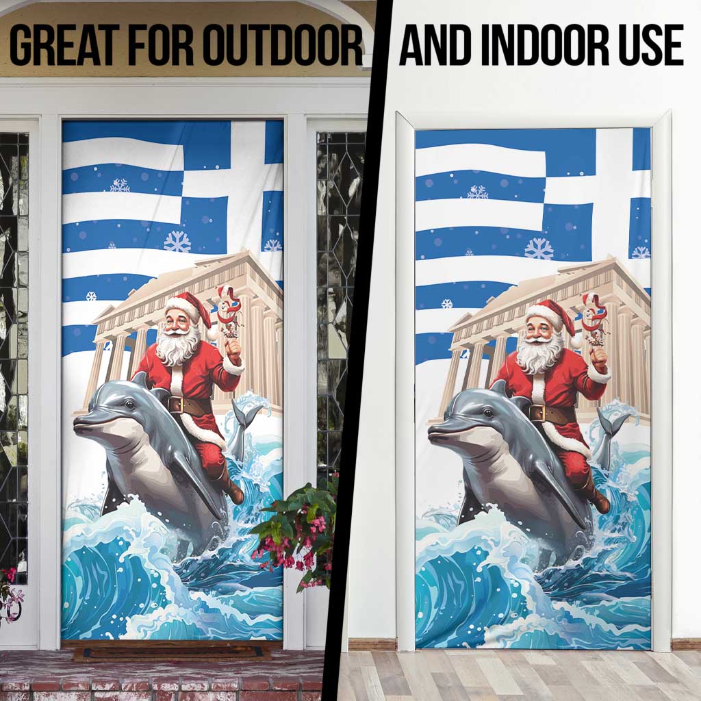 Greece Christmas Door Cover Santa Claus Riding Dolphin - Wonder Print Shop