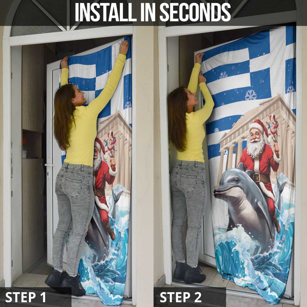 Greece Christmas Door Cover Santa Claus Riding Dolphin - Wonder Print Shop