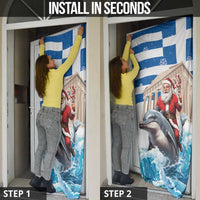 Greece Christmas Door Cover Santa Claus Riding Dolphin - Wonder Print Shop
