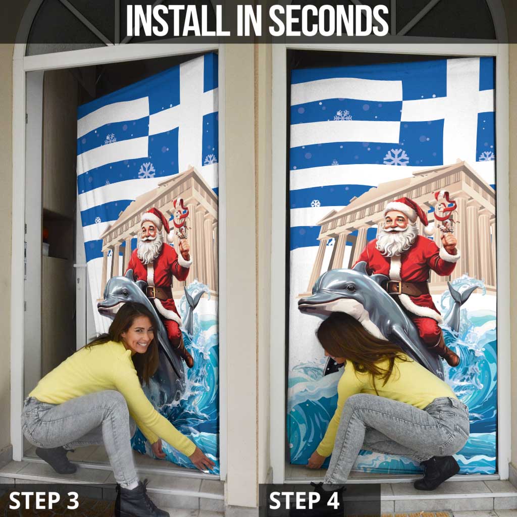 Greece Christmas Door Cover Santa Claus Riding Dolphin - Wonder Print Shop