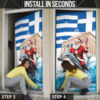 Greece Christmas Door Cover Santa Claus Riding Dolphin - Wonder Print Shop