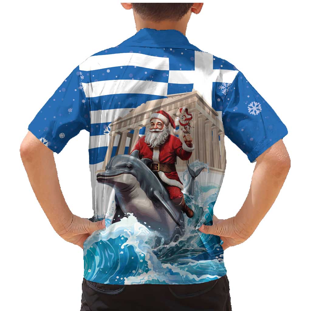 Greece Christmas Family Matching Mermaid Dress and Hawaiian Shirt Santa Claus Riding Dolphin - Wonder Print Shop