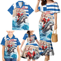 Greece Christmas Family Matching Mermaid Dress and Hawaiian Shirt Santa Claus Riding Dolphin - Wonder Print Shop