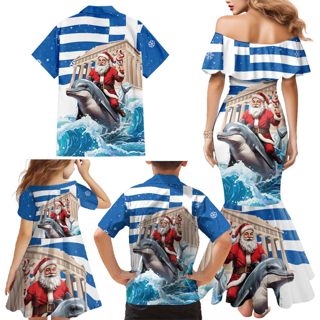 Greece Christmas Family Matching Mermaid Dress and Hawaiian Shirt Santa Claus Riding Dolphin - Wonder Print Shop