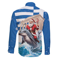 Greece Christmas Family Matching Off Shoulder Maxi Dress and Hawaiian Shirt Santa Claus Riding Dolphin - Wonder Print Shop