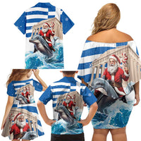 Greece Christmas Family Matching Off Shoulder Short Dress and Hawaiian Shirt Santa Claus Riding Dolphin - Wonder Print Shop