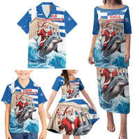 Greece Christmas Family Matching Puletasi and Hawaiian Shirt Santa Claus Riding Dolphin - Wonder Print Shop
