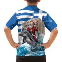 Greece Christmas Family Matching Summer Maxi Dress and Hawaiian Shirt Santa Claus Riding Dolphin - Wonder Print Shop