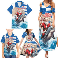 Greece Christmas Family Matching Summer Maxi Dress and Hawaiian Shirt Santa Claus Riding Dolphin - Wonder Print Shop