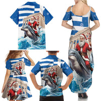 Greece Christmas Family Matching Summer Maxi Dress and Hawaiian Shirt Santa Claus Riding Dolphin - Wonder Print Shop