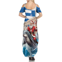 Greece Christmas Family Matching Summer Maxi Dress and Hawaiian Shirt Santa Claus Riding Dolphin - Wonder Print Shop