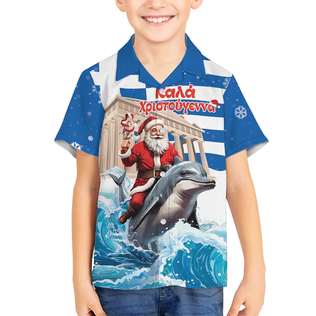 Greece Christmas Family Matching Summer Maxi Dress and Hawaiian Shirt Santa Claus Riding Dolphin - Wonder Print Shop