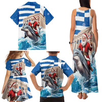 Greece Christmas Family Matching Tank Maxi Dress and Hawaiian Shirt Santa Claus Riding Dolphin - Wonder Print Shop
