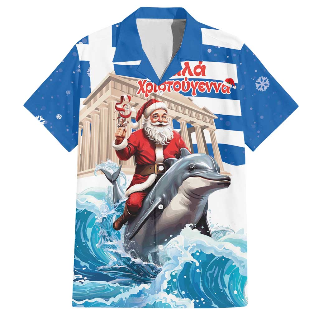 Greece Christmas Family Matching Tank Maxi Dress and Hawaiian Shirt Santa Claus Riding Dolphin - Wonder Print Shop