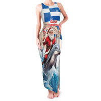 Greece Christmas Family Matching Tank Maxi Dress and Hawaiian Shirt Santa Claus Riding Dolphin - Wonder Print Shop