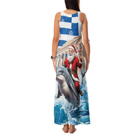 Greece Christmas Family Matching Tank Maxi Dress and Hawaiian Shirt Santa Claus Riding Dolphin - Wonder Print Shop
