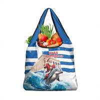 Greece Christmas Grocery Bag Santa Claus Riding Dolphin - Wonder Print Shop