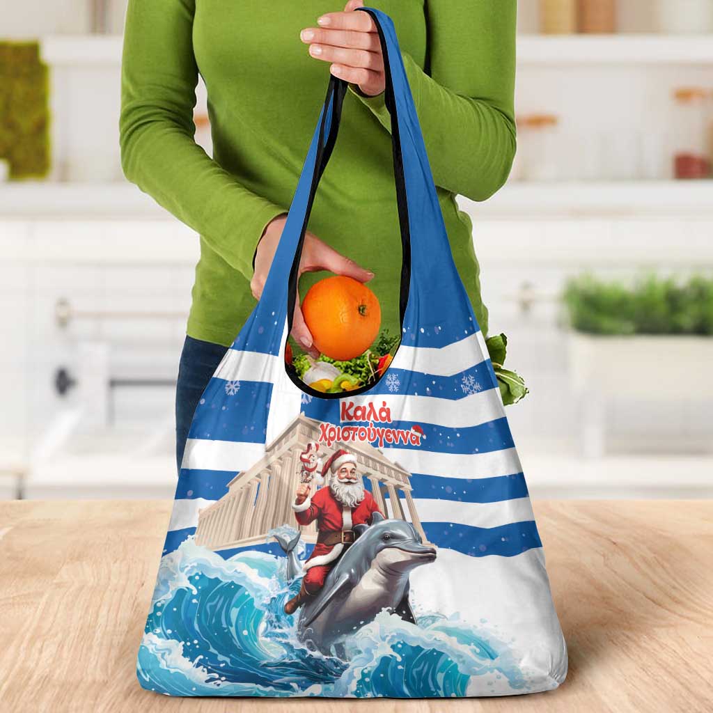 Greece Christmas Grocery Bag Santa Claus Riding Dolphin - Wonder Print Shop