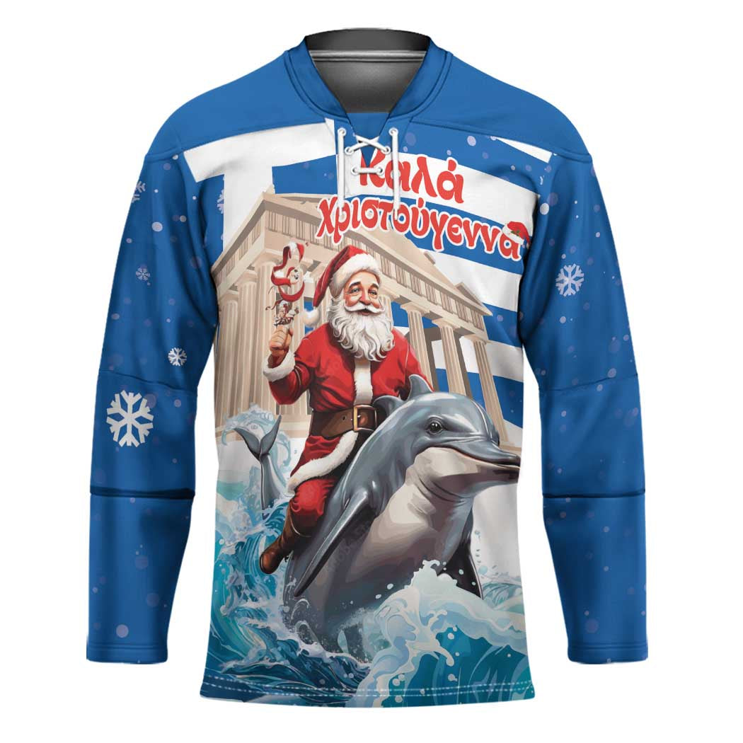 Greece Christmas Hockey Jersey Santa Claus Riding Dolphin - Wonder Print Shop