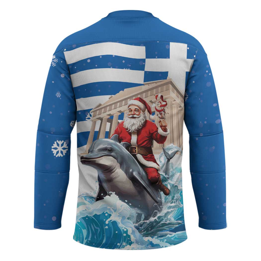 Greece Christmas Hockey Jersey Santa Claus Riding Dolphin - Wonder Print Shop