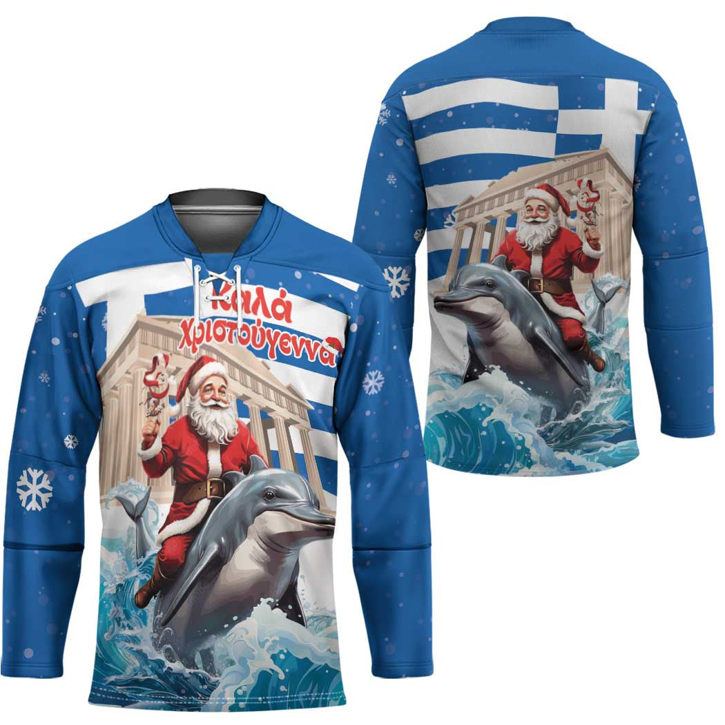 Greece Christmas Hockey Jersey Santa Claus Riding Dolphin - Wonder Print Shop