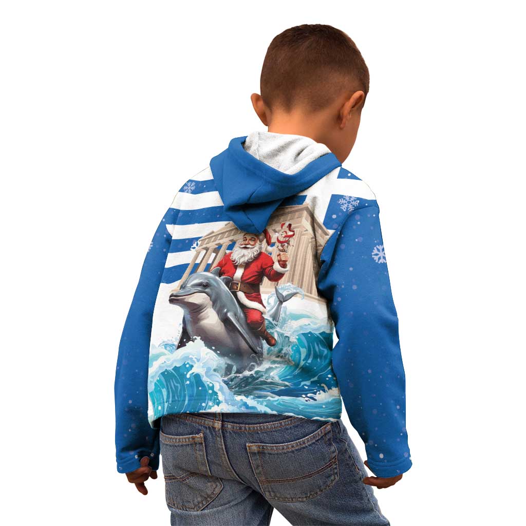 Greece Christmas Kid Hoodie Santa Claus Riding Dolphin - Wonder Print Shop