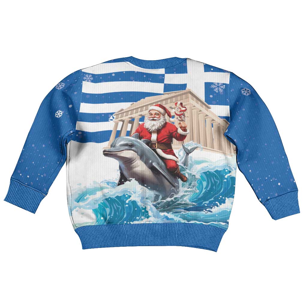 Greece Christmas Kid Ugly Christmas Sweater Santa Claus Riding Dolphin - Wonder Print Shop