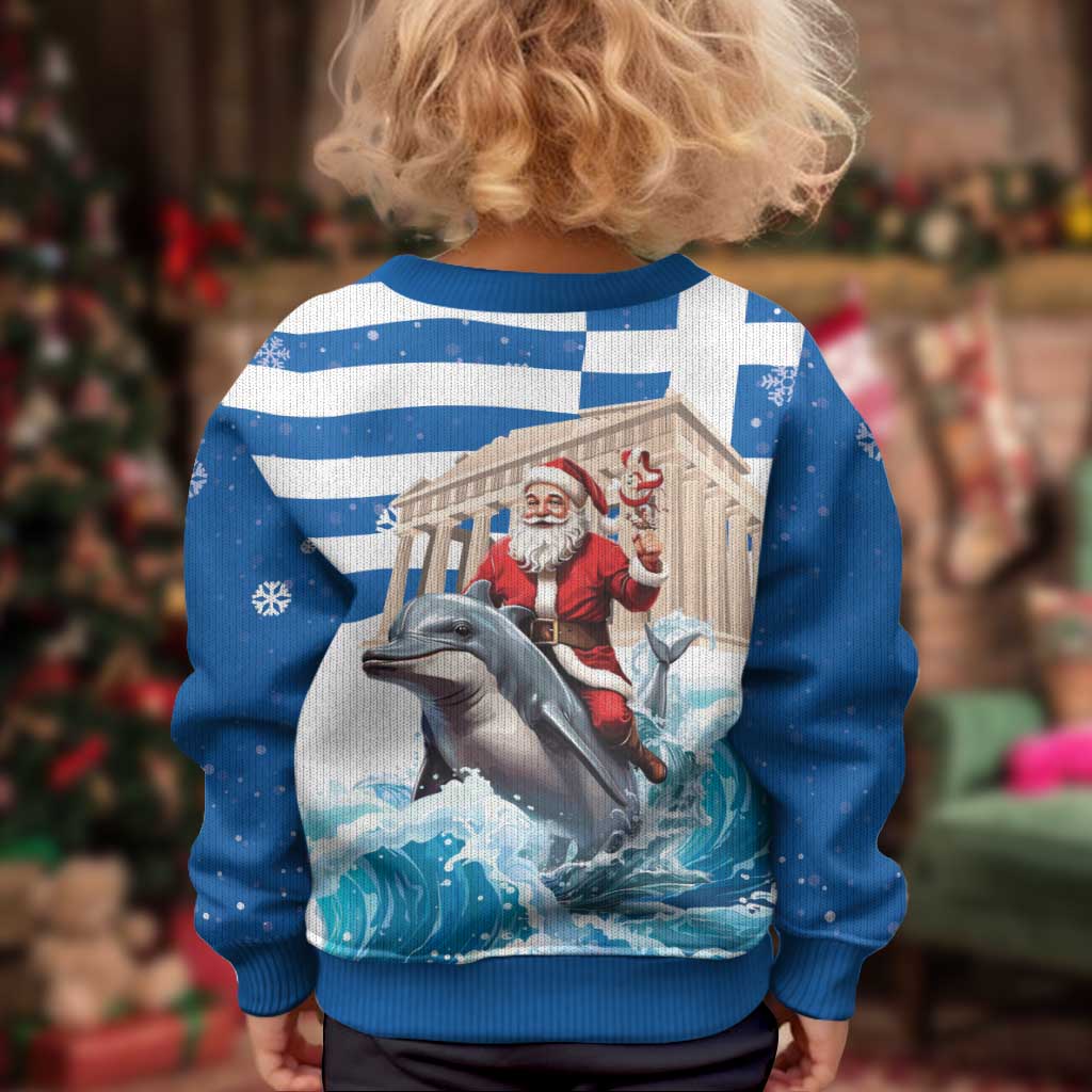 Greece Christmas Kid Ugly Christmas Sweater Santa Claus Riding Dolphin - Wonder Print Shop