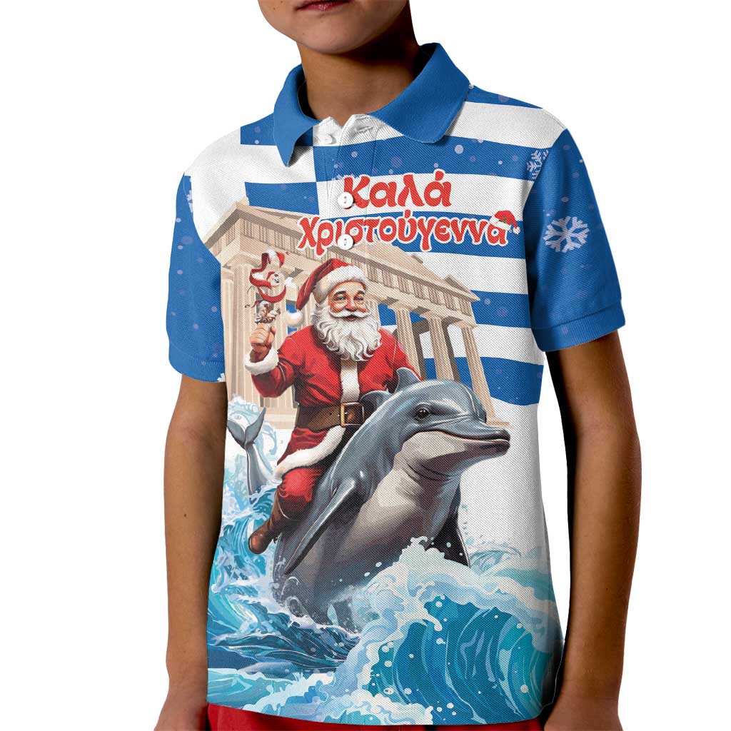 Greece Christmas Kid Polo Shirt Santa Claus Riding Dolphin - Wonder Print Shop