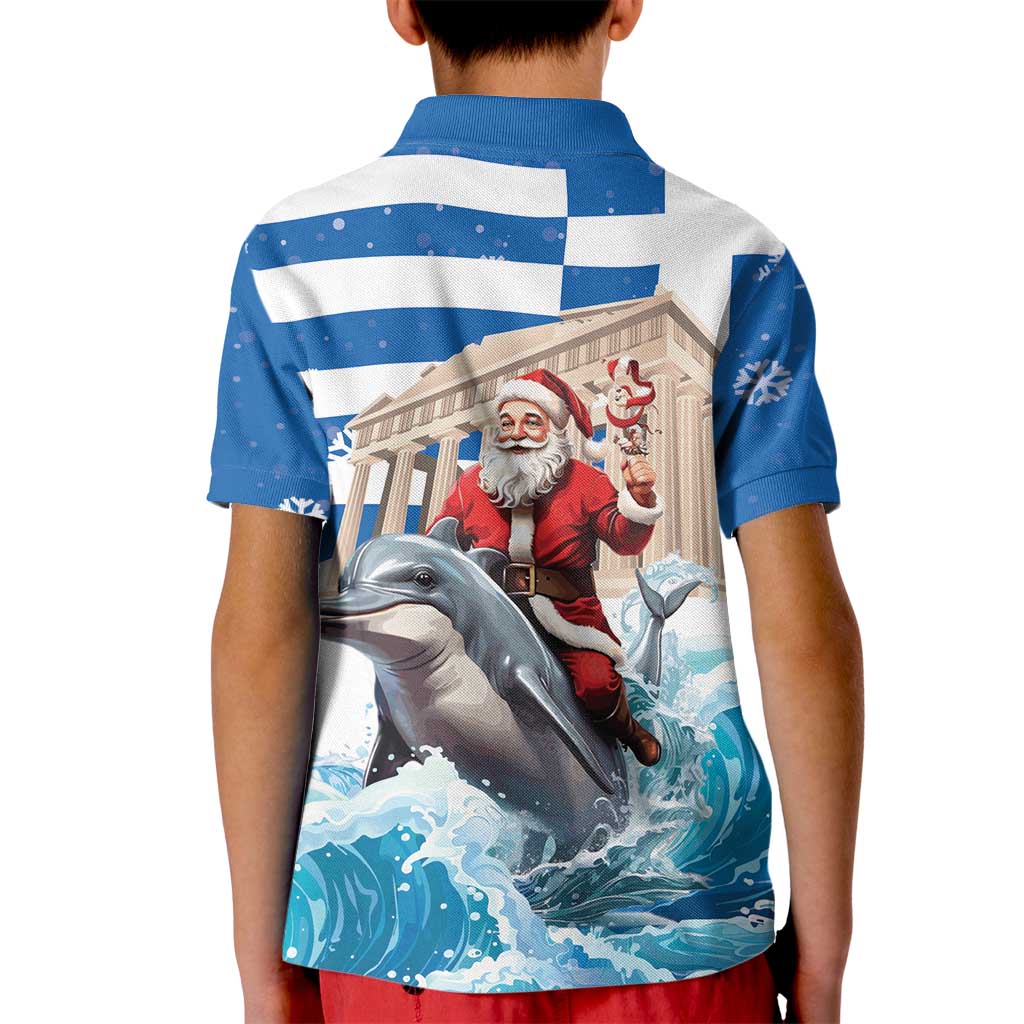 Greece Christmas Kid Polo Shirt Santa Claus Riding Dolphin - Wonder Print Shop