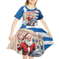 Greece Christmas Kid Short Sleeve Dress Santa Claus Riding Dolphin - Wonder Print Shop