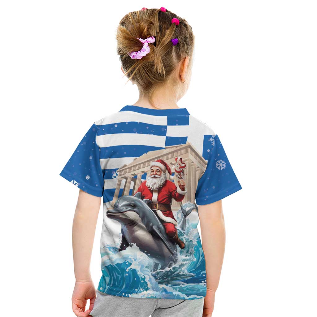 Greece Christmas Kid T Shirt Santa Claus Riding Dolphin - Wonder Print Shop