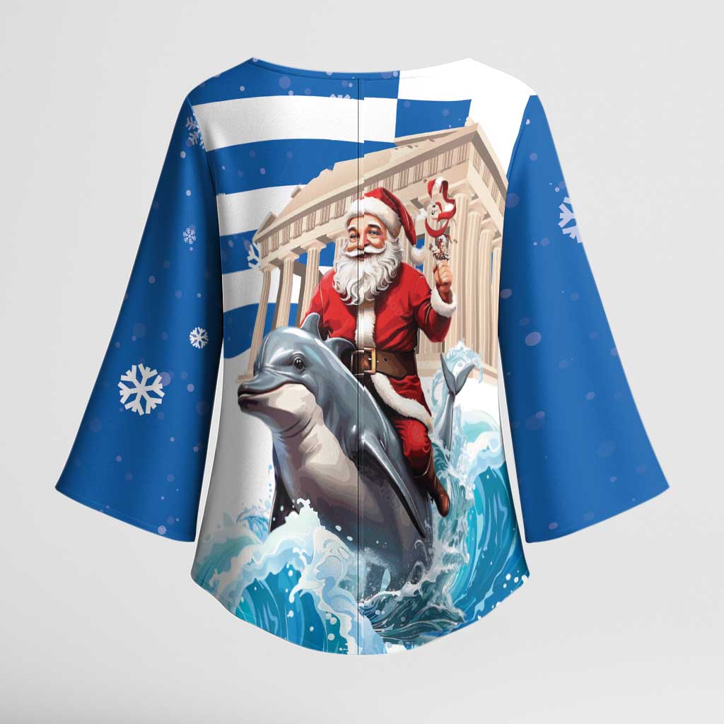 Greece Christmas Kimono Sleeve Blouse Santa Claus Riding Dolphin - Wonder Print Shop