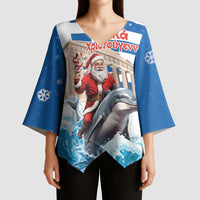 Greece Christmas Kimono Sleeve Blouse Santa Claus Riding Dolphin - Wonder Print Shop