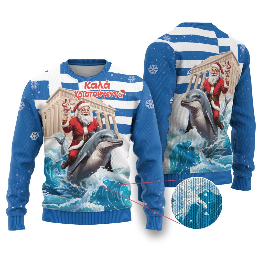 Greece Christmas Ugly Christmas Sweater Santa Claus Riding Dolphin - Wonder Print Shop