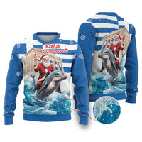Greece Christmas Ugly Christmas Sweater Santa Claus Riding Dolphin - Wonder Print Shop
